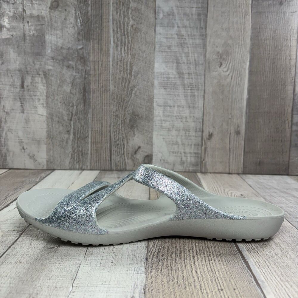 Crocs Women's 9 Kadee II Sandals Slide Strappy Comfort Waterproof Glitter Silver - Picture 8 of 11